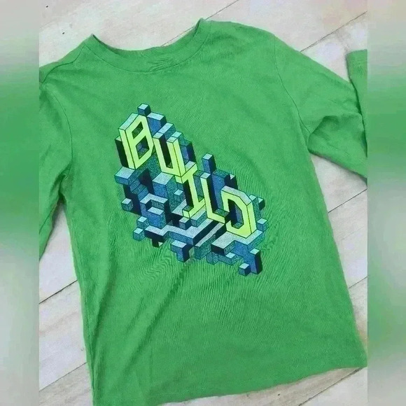 Cat & Jack Boys Build Graphics Shirt Long Sleeve Green Size 6/7 Back To School - Picture 2 of 4